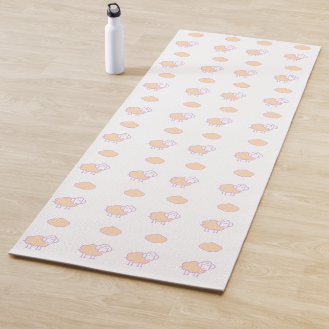Tapis De Yoga Elégant Mignonne Mouton Rose Avec Nuages Motif (En situation)