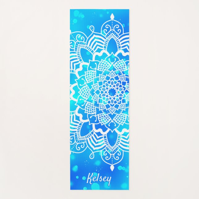 Tapis De Yoga Élégant Monogramme Blanc & Bleu Mandala Motif Y (Devant)