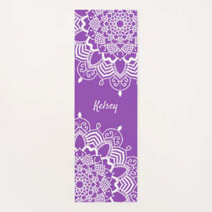 Tapis De Yoga Élégant Monogramme blanc & violet Motif Mandala