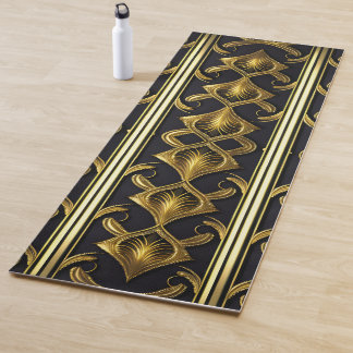 Tapis De Yoga Elégant motif art déco en noir et or