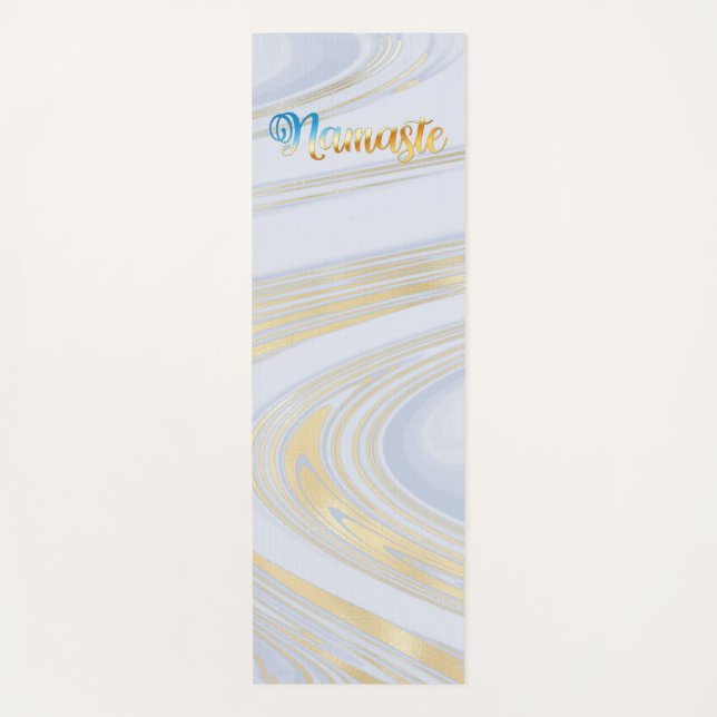 Tapis De Yoga Élégant Motif en marbre bleu or Namaste Initiales (Devant)