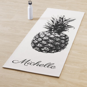 Tapis De Yoga Élégant noir et blanc Ananas Personnalisé