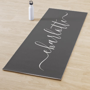 Tapis De Yoga Élégant Noir moderne Script Calligraphie Nom Chic