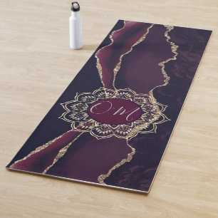 Tapis De Yoga Élégant OM Mandala sur violet marbre Or Agate