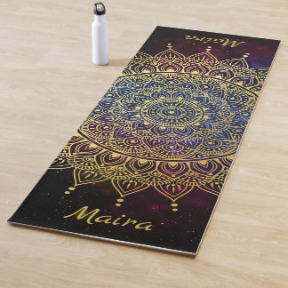 Tapis De Yoga Elégant or sur Nebula foncé Floral Henna Mandala