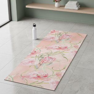 Tapis De Yoga Élégant Pink De Paix Moderne Lys Sur Soie Peach