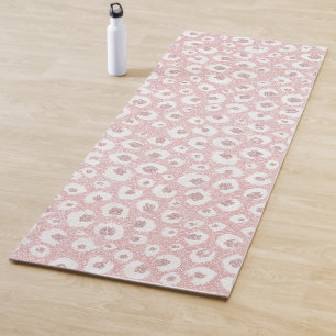 Tapis De Yoga Élégant Rose Empreinte de léopard or Motif blanc