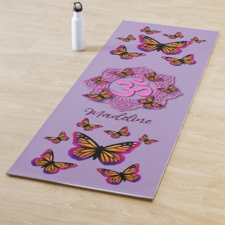 Tapis De Yoga Elégant rose ohm design papillons rose