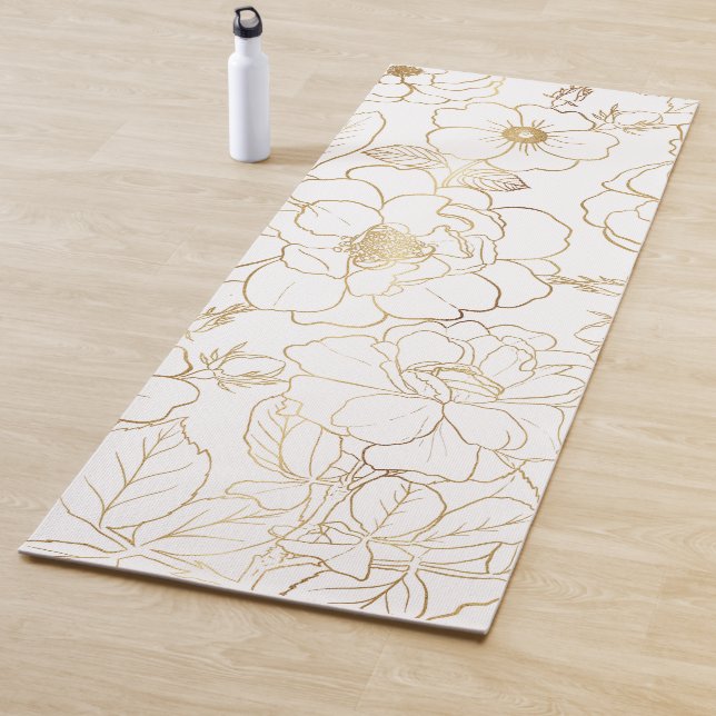 Tapis De Yoga Elégant Rose or Floral Line art (En situation)