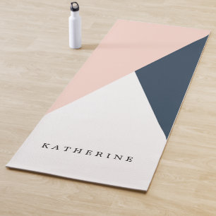 Tapis De Yoga Elégant rose pâle & bleu marine triangles géométri