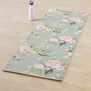 Tapis De Yoga Élégant rose rose Eucalyptus Sage Vert