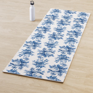 Tapis De Yoga Élégant Vintage Chine Bleu Roses