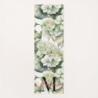 Tapis De Yoga Elégante aquarelle blanche vert hydrangée florale