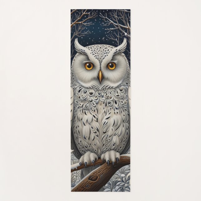 Tapis De Yoga Élégante forêt d'hiver de chouette blanche boho (Devant)