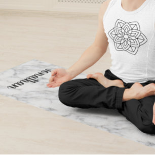 Tapis De Yoga Elégante Pierre de marbre noir blanc