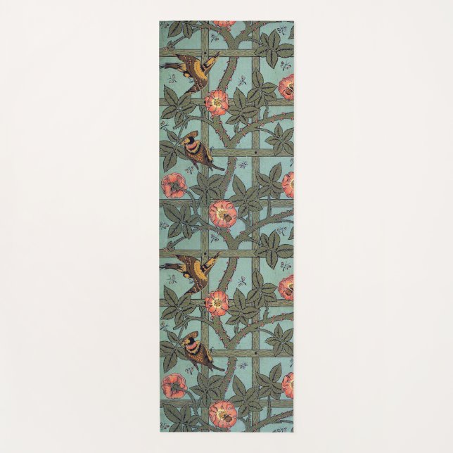 Tapis De Yoga Escalade Rose et petit oiseau, William Morris (Devant)
