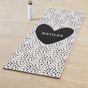 Tapis De Yoga Espace noir et blanc avec coeur personnalisé