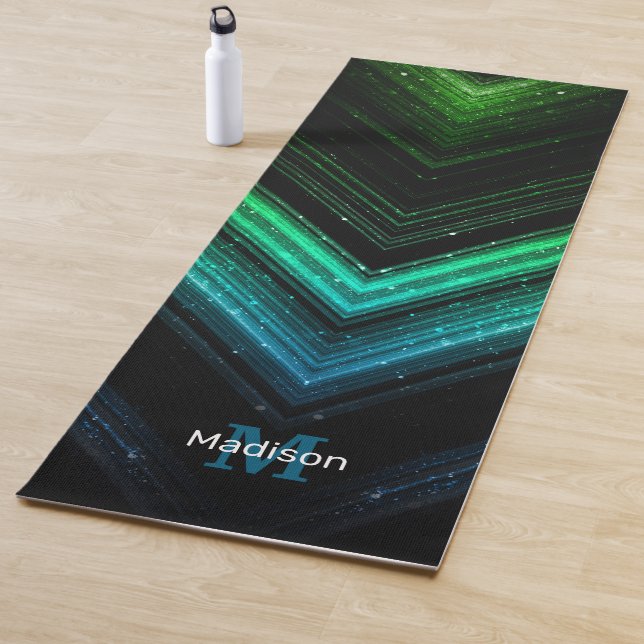 Tapis De Yoga Esquisse en métal brillant vert galaxie chevron Mo (En situation)