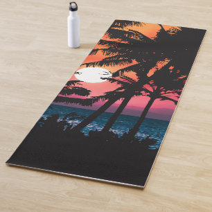 Tapis De Yoga Été Tropical Pink Orange Palm Trees coucher du sol