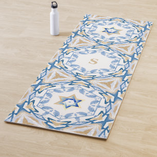 Tapis De Yoga Étoile de David, Aquarelle Bleue Or Étincelle Pers