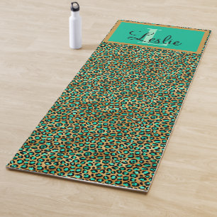 Tapis De Yoga Exotic Green Gold Black Empreinte de léopard Monog