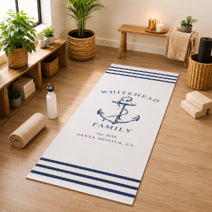 Tapis De Yoga Famille nautique d'ancre moderne blanche et marine