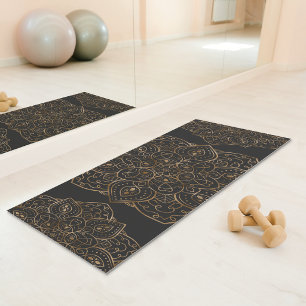 Tapis De Yoga Faux papier d'or sur mandala décoratif gris foncé