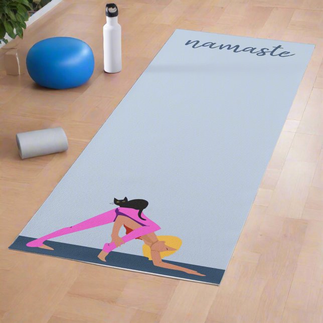 Tapis De Yoga Femmes Pots Avec Cat l Blue Namaste Yogi Exercices (Créateur téléchargé)