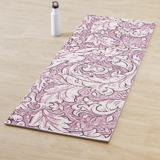 Tapis De Yoga Feuillage orné rose rose