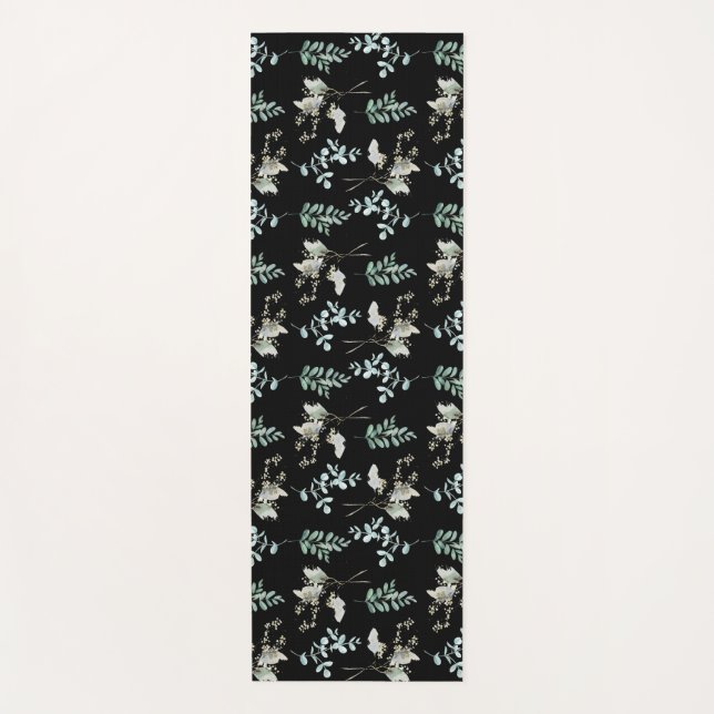 Tapis De Yoga Feuilles botaniques noirs et verts (Devant)