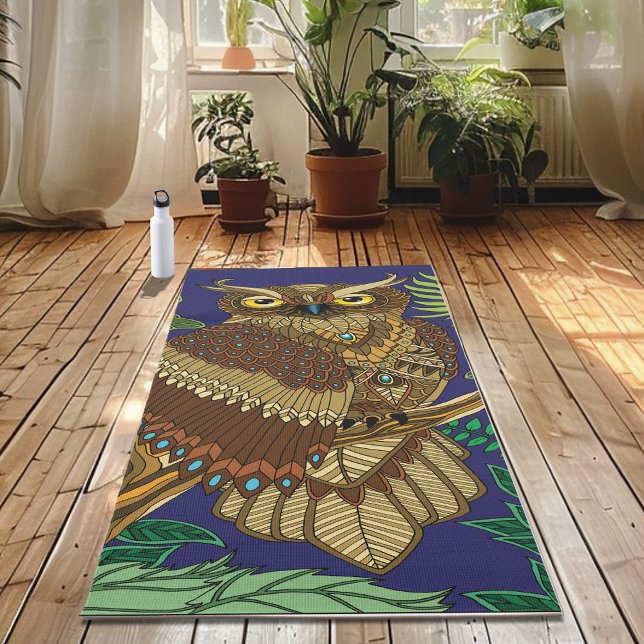 Tapis De Yoga Feuilles de la forêt de Owl Green (Créateur téléchargé)