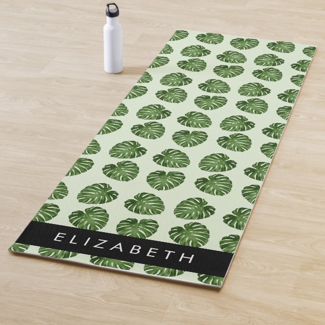 Tapis De Yoga Feuilles de palme, Motif tropical, Votre nom (En situation)