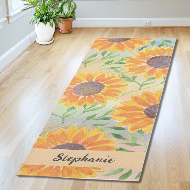 Tapis De Yoga Feuilles de tournesol de couleur d'eau personnalis (Créateur téléchargé)