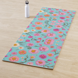 Tapis De Yoga feuilles rose blanc orangé vert  turquoise