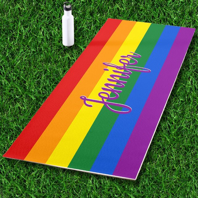 Tapis De Yoga Fierté LGBTQ Arc-en-ciel Nom personnalisé Yoga Mat (Créateur téléchargé)