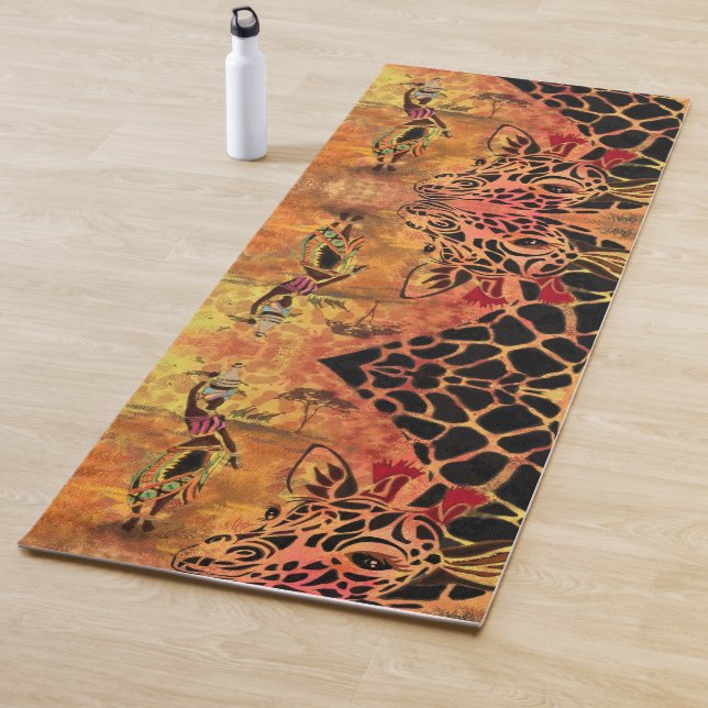 Tapis De Yoga Fille africaine et Giraffe Yoga Mat (En situation)