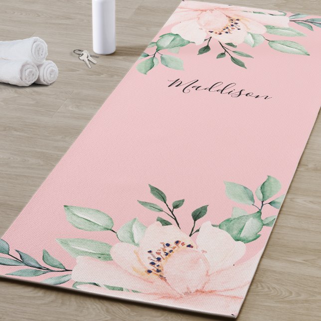 Tapis De Yoga Fille Blush rose Nom floral (Girly Pink Flower Yoga Mat)