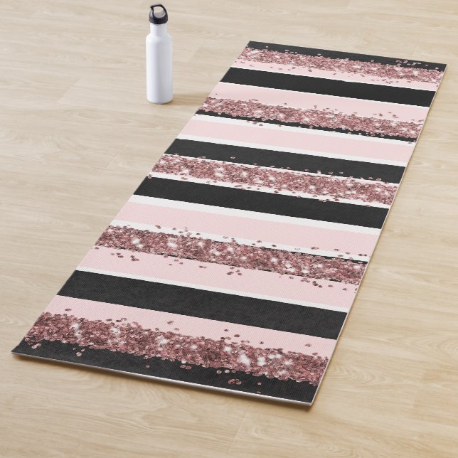 Tapis De Yoga Fille Rose or rose noir Parties scintillant rayure (En situation)