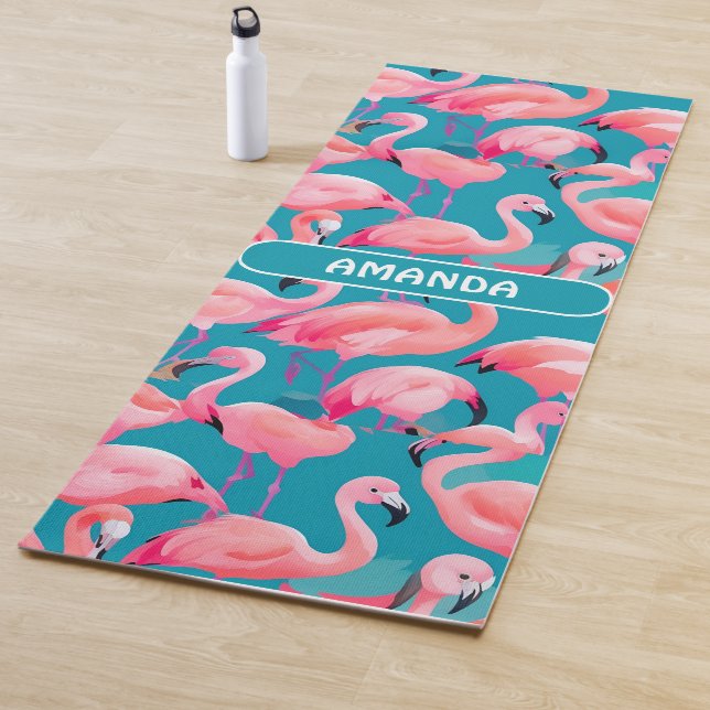Tapis De Yoga Flamant rose aquarelle coloré Motif personnalisé (En situation)