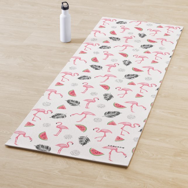 Tapis De Yoga Flamant rose aquarelle et Motif pastèque sur mesur (En situation)