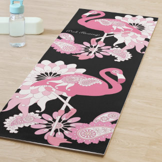 Tapis De Yoga Flamant rose moderne noir rose
