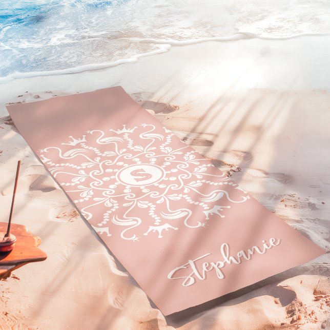 Tapis De Yoga Flamant rose Pearl Mandala Monogram Plage rose (Créateur téléchargé)