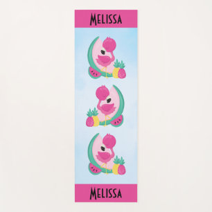 Tapis De Yoga Flamant rose rose avec pastèque et ananas