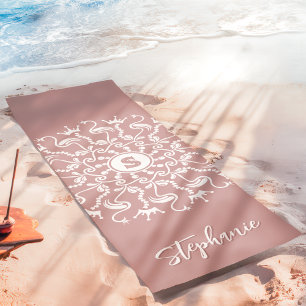 Tapis De Yoga Flamingo Perle Mandala Monogram Mauve Pâle Plage