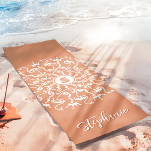 Tapis De Yoga Flamingo Perle Mandala Monogramme Corail Plage