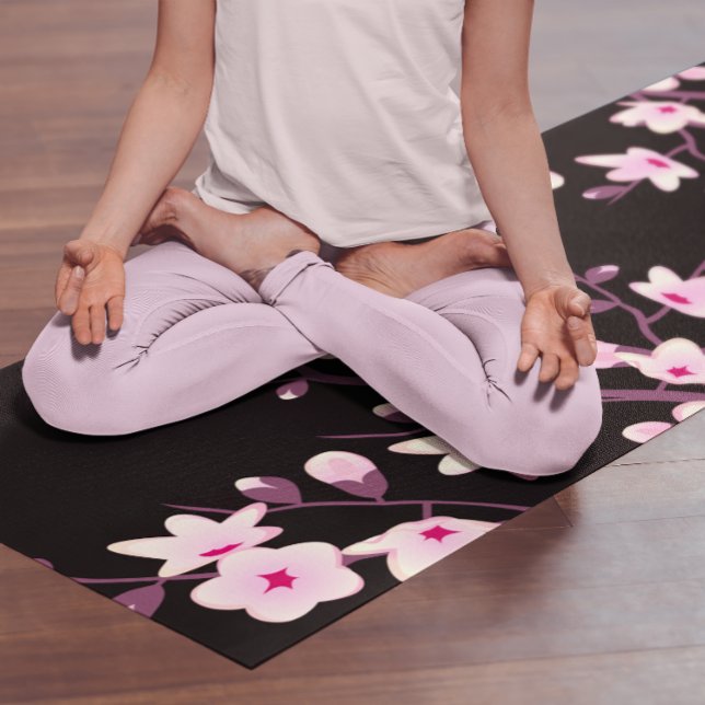 Tapis De Yoga Fleur de cerisier rose noir (Créateur téléchargé)