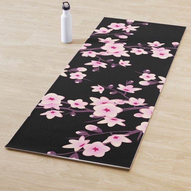 Tapis De Yoga Fleur de cerisier rose noir Yoga Mat (En situation)