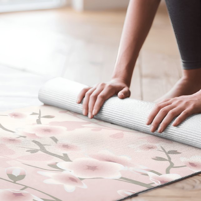 Tapis De Yoga Fleur de cerisiers | Monogramme floral rose (Créateur téléchargé)