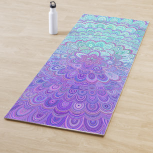 Tapis De Yoga Fleur de mandala dans bleu-clair et pourpre