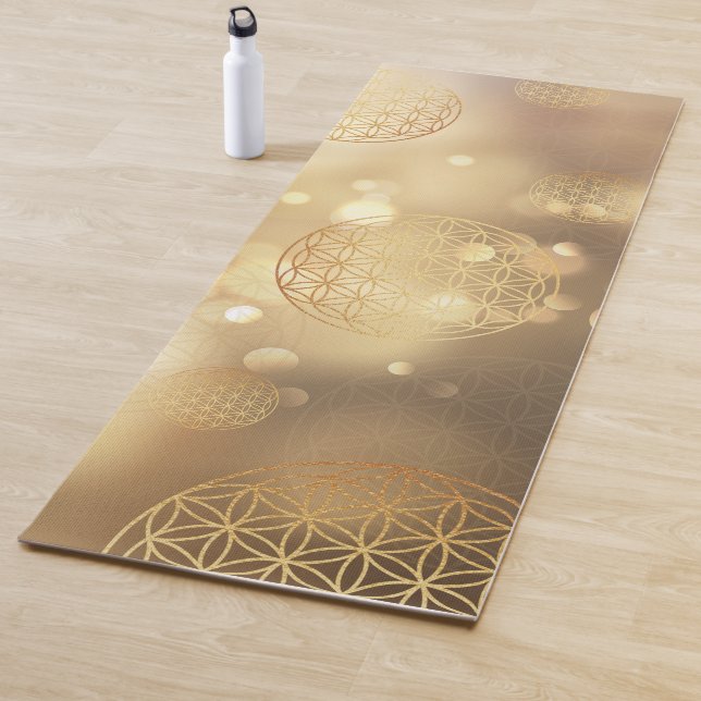 Tapis De Yoga Fleur de vie étincelle dorée (En situation)